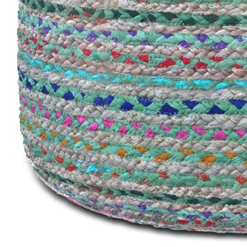 Pouf rond bohème en jute tressé et coton