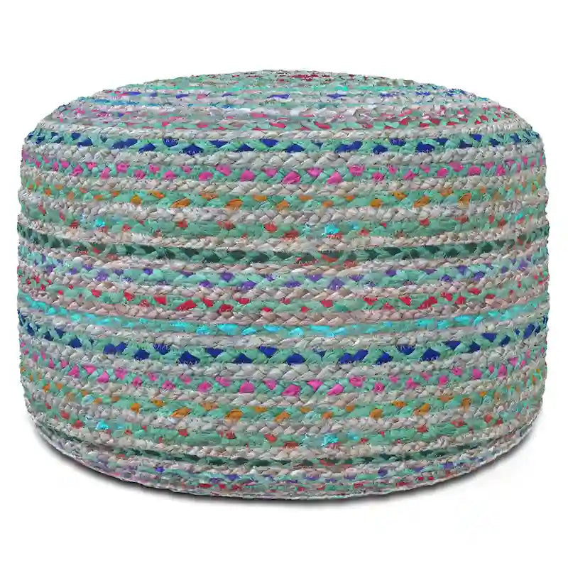 Pouf rond bohème en jute tressé et coton