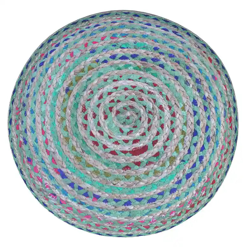Pouf rond bohème en jute tressé et coton
