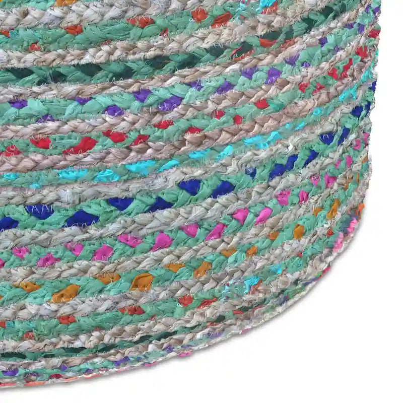 Pouf rond bohème en jute tressé et coton