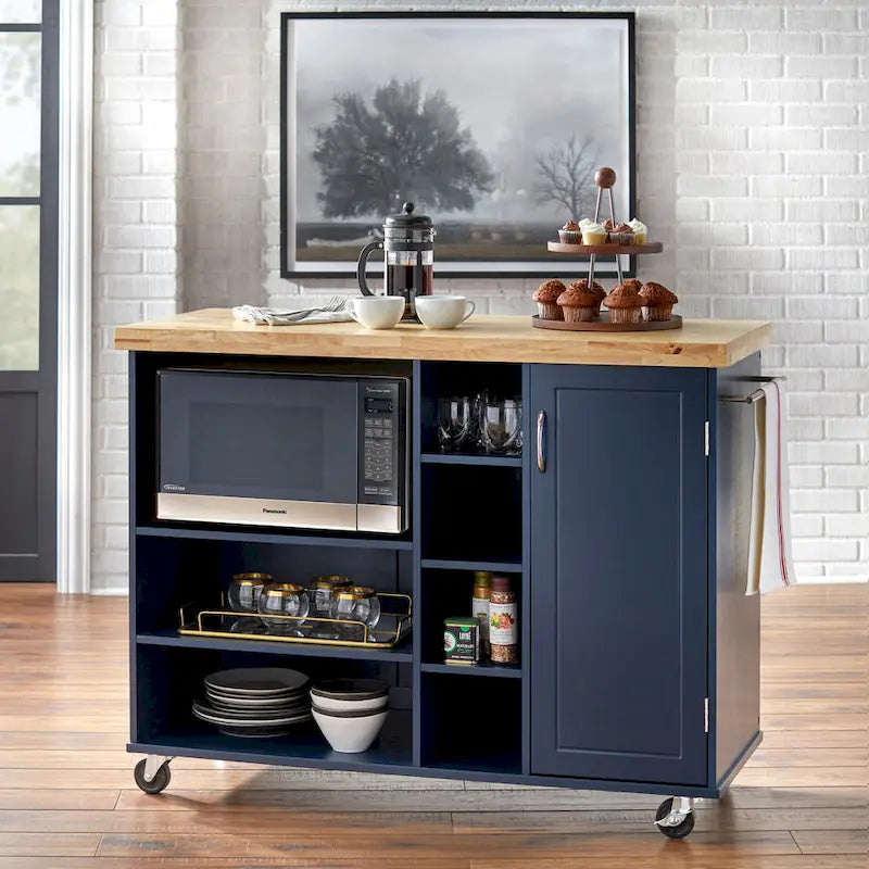 Chariot de rangement à roulettes pour micro-ondes avec armoire et étagères