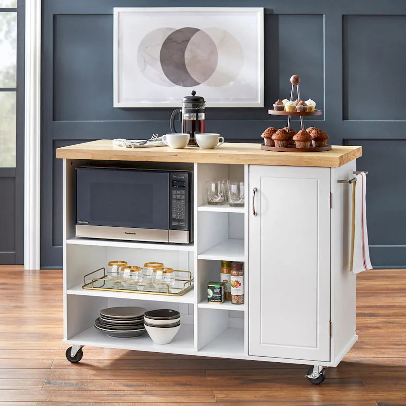 Chariot de rangement à roulettes pour micro-ondes avec armoire et étagères