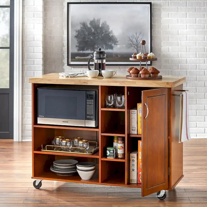 Chariot de rangement à roulettes pour micro-ondes avec armoire et étagères
