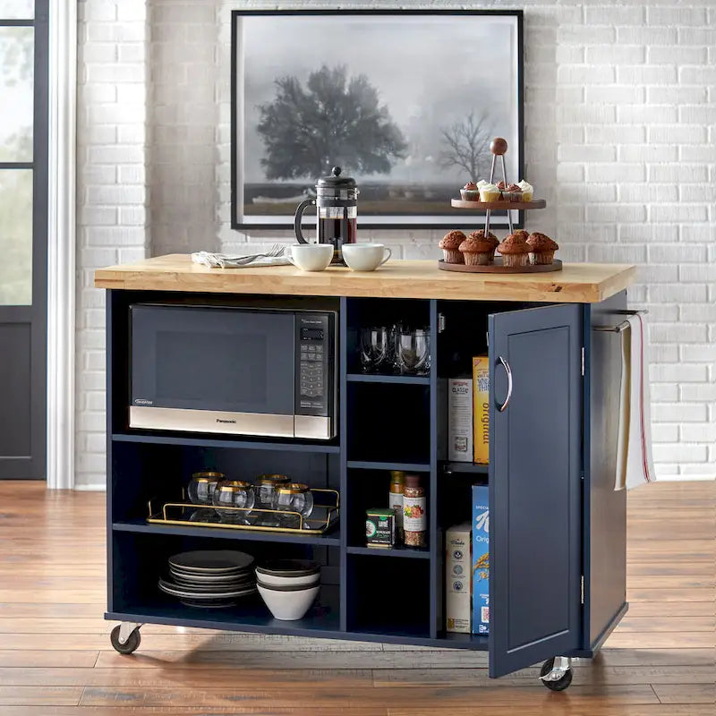 Chariot de rangement à roulettes pour micro-ondes avec armoire et étagères