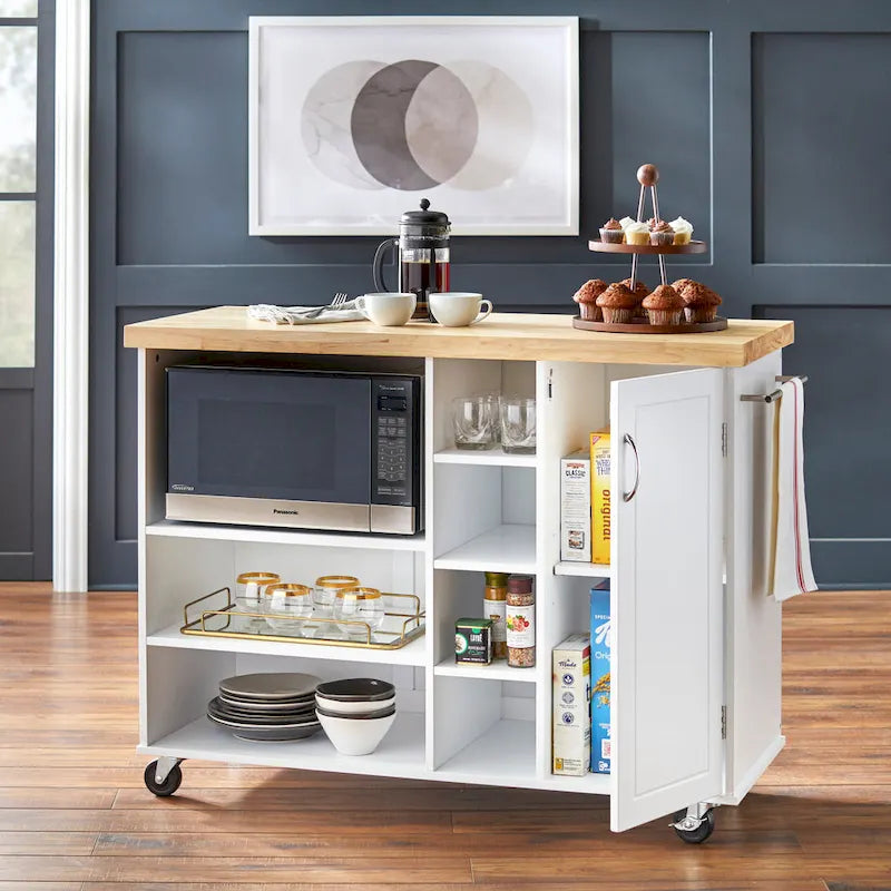 Chariot de rangement à roulettes pour micro-ondes avec armoire et étagères