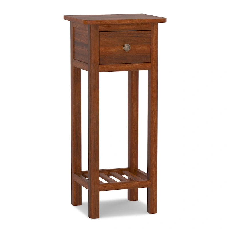 Table d'appoint étroite à 2 niveaux en bois, table d'appoint mince avec tiroir, table de chevet