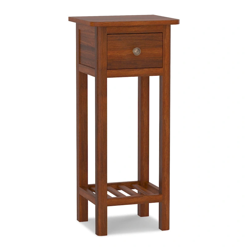 Table d'appoint étroite à 2 niveaux en bois, table d'appoint mince avec tiroir, table de chevet