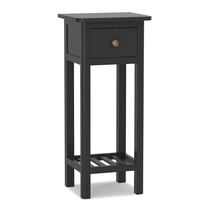 Table d'appoint étroite à 2 niveaux en bois, table d'appoint mince avec tiroir, table de chevet