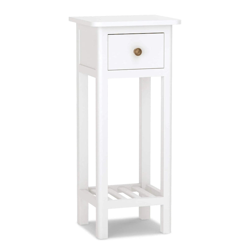 Table d'appoint étroite à 2 niveaux en bois, table d'appoint mince avec tiroir, table de chevet
