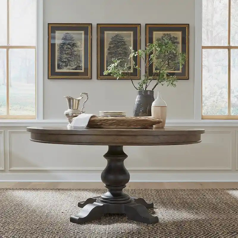 Table de salle à manger sur pied de style ferme avec plateau en bois de chêne