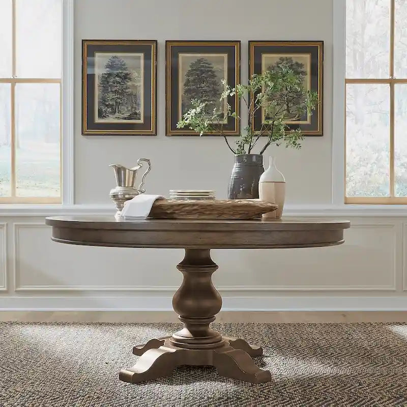 Table de salle à manger sur pied de style ferme avec plateau en bois de chêne