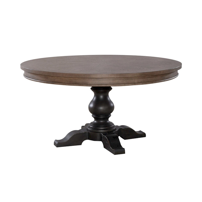 Table de salle à manger sur pied de style ferme avec plateau en bois de chêne