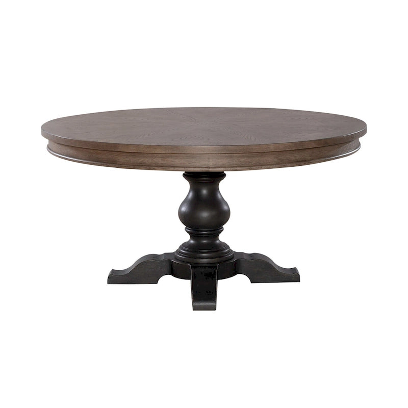 Table de salle à manger sur pied de style ferme avec plateau en bois de chêne