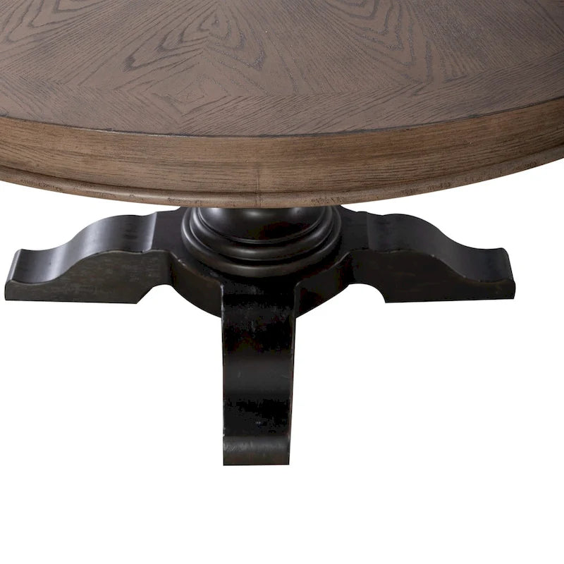 Table de salle à manger sur pied de style ferme avec plateau en bois de chêne