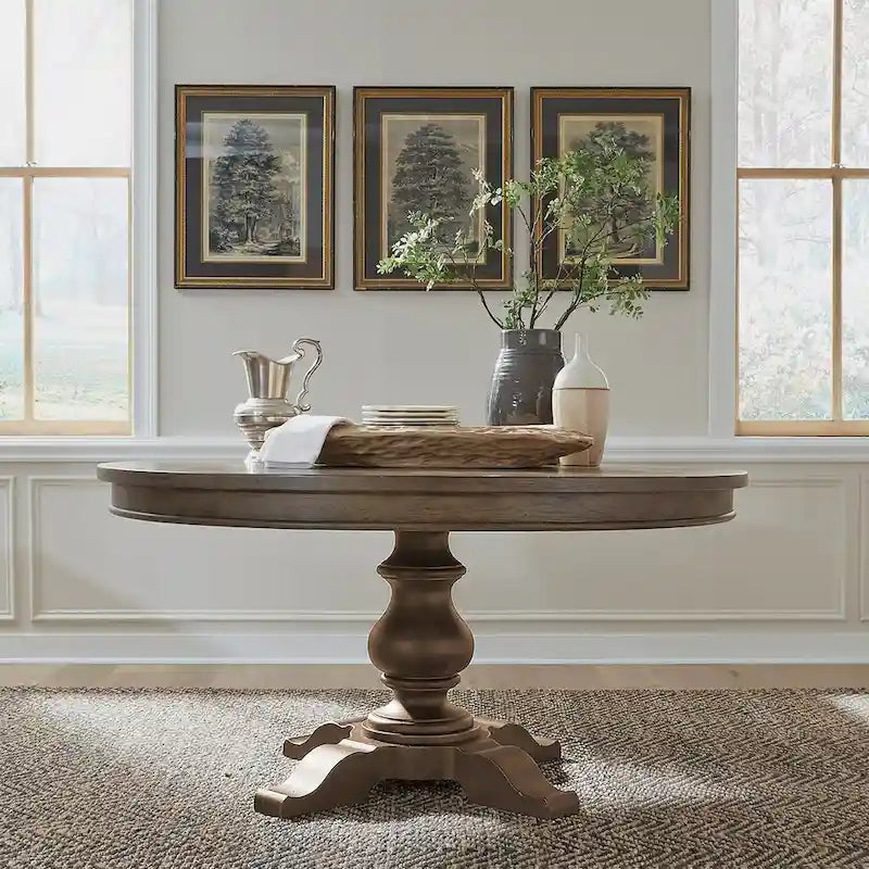 Table de salle à manger sur pied de style ferme avec plateau en bois de chêne