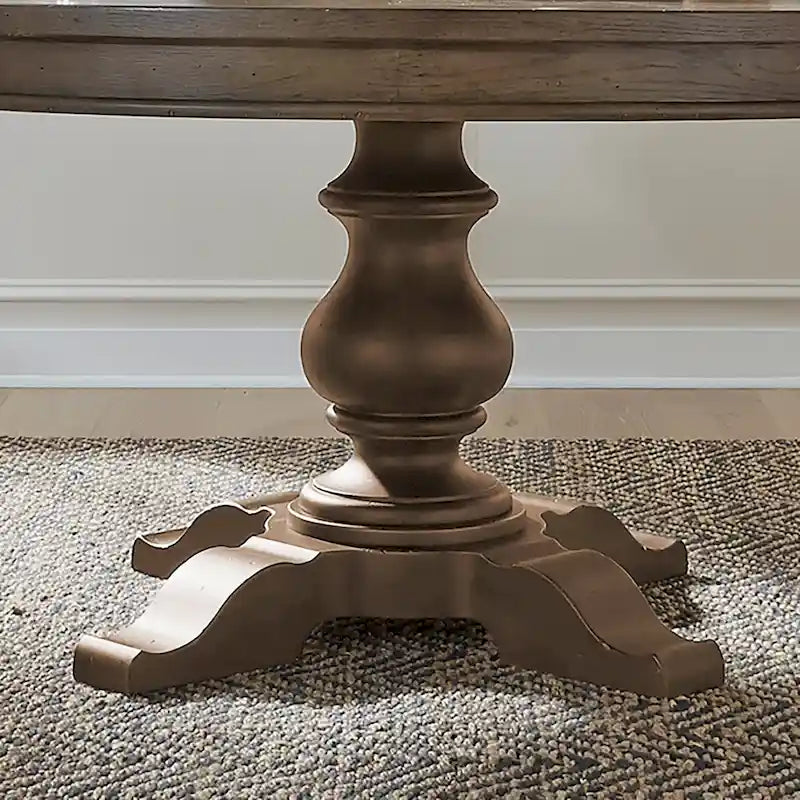 Table de salle à manger sur pied de style ferme avec plateau en bois de chêne