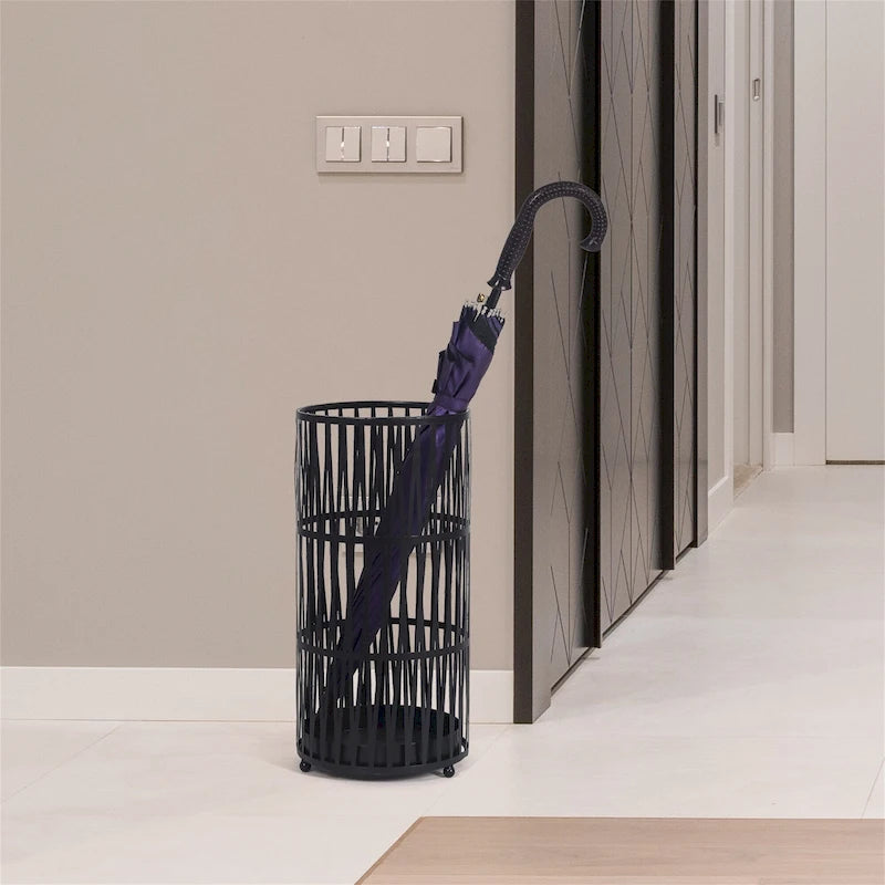 Porte-parapluies rond en métal or/noir avec égouttoir