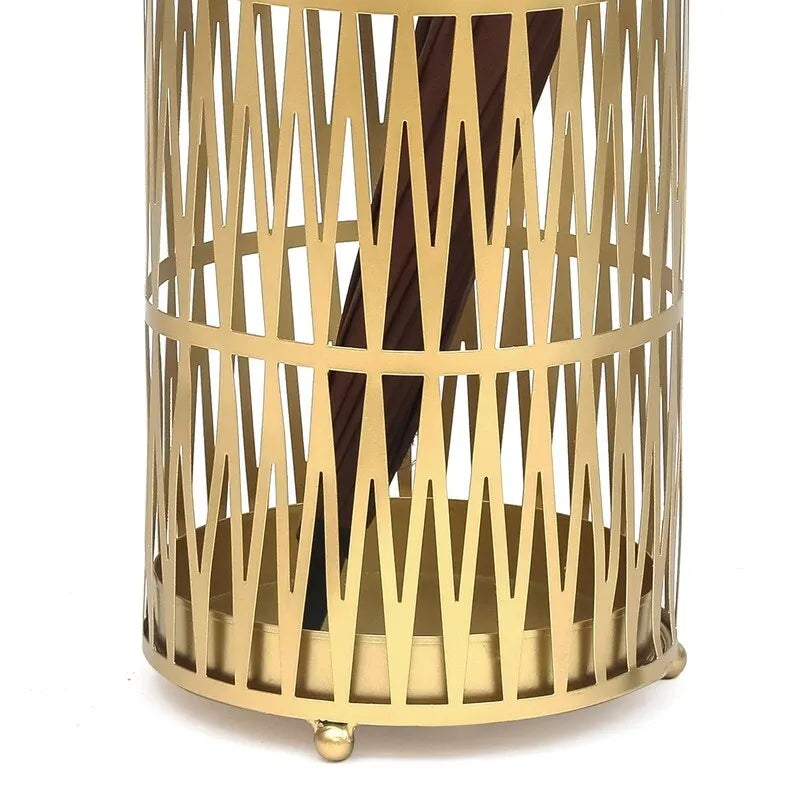 Porte-parapluies rond en métal or/noir avec égouttoir