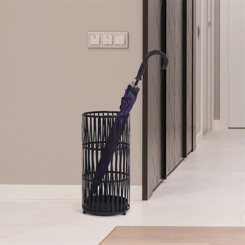 Porte-parapluies rond en métal or/noir avec égouttoir