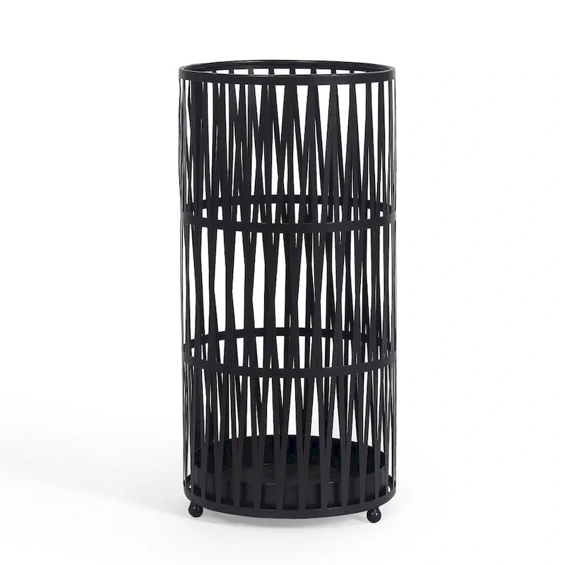 Porte-parapluies rond en métal or/noir avec égouttoir