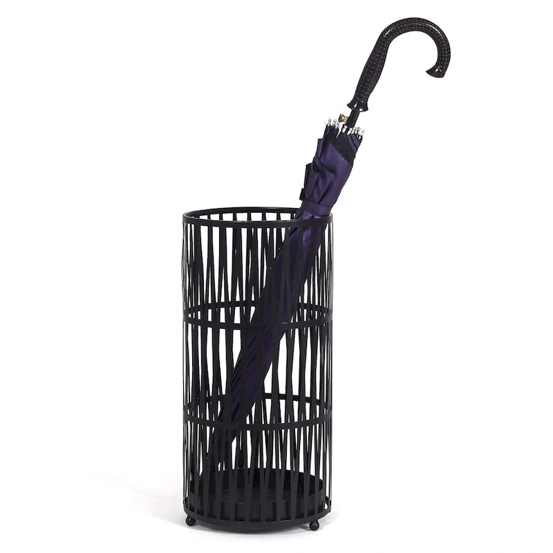 Porte-parapluies rond en métal or/noir avec égouttoir