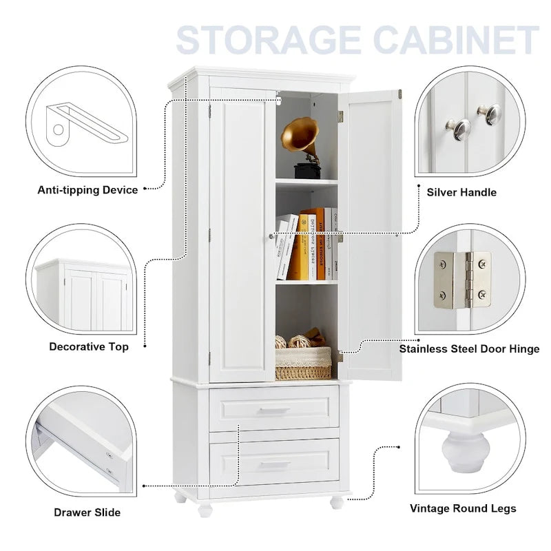 Meuble de rangement blanc avec 3 tiroirs et une étagère réglable