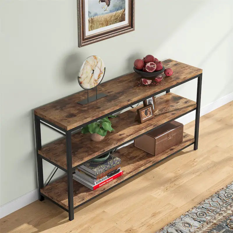 Meuble TV console à 3 niveaux avec étagères de rangement, table de canapé