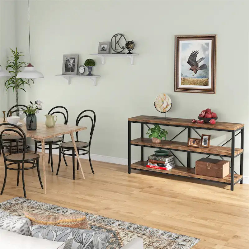 Meuble TV console à 3 niveaux avec étagères de rangement, table de canapé
