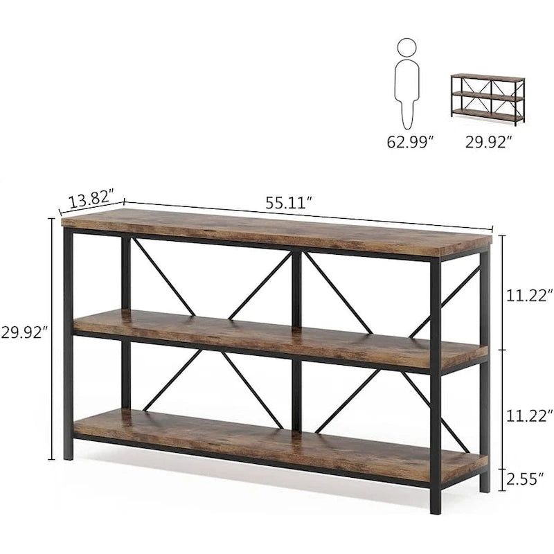 Meuble TV console à 3 niveaux avec étagères de rangement, table de canapé