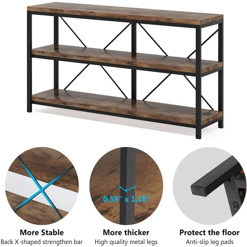 Meuble TV console à 3 niveaux avec étagères de rangement, table de canapé