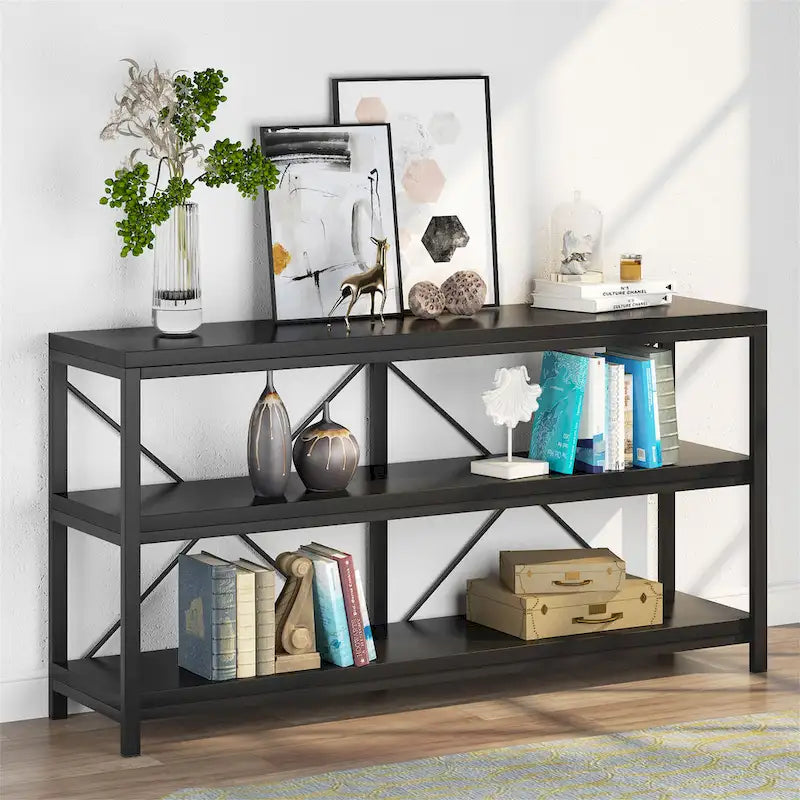 Meuble TV console à 3 niveaux avec étagères de rangement, table de canapé