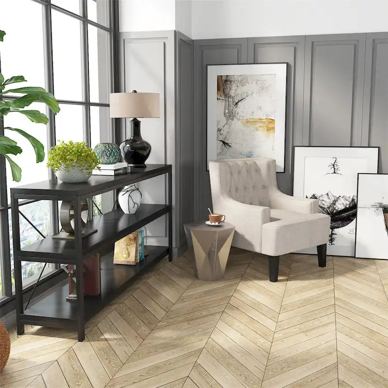 Meuble TV console à 3 niveaux avec étagères de rangement, table de canapé
