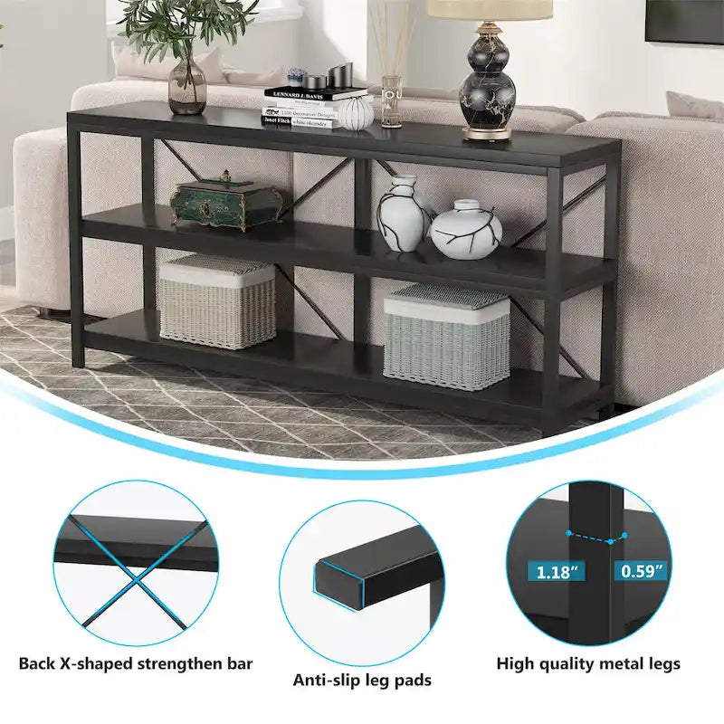 Meuble TV console à 3 niveaux avec étagères de rangement, table de canapé