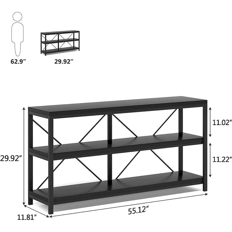 Meuble TV console à 3 niveaux avec étagères de rangement, table de canapé