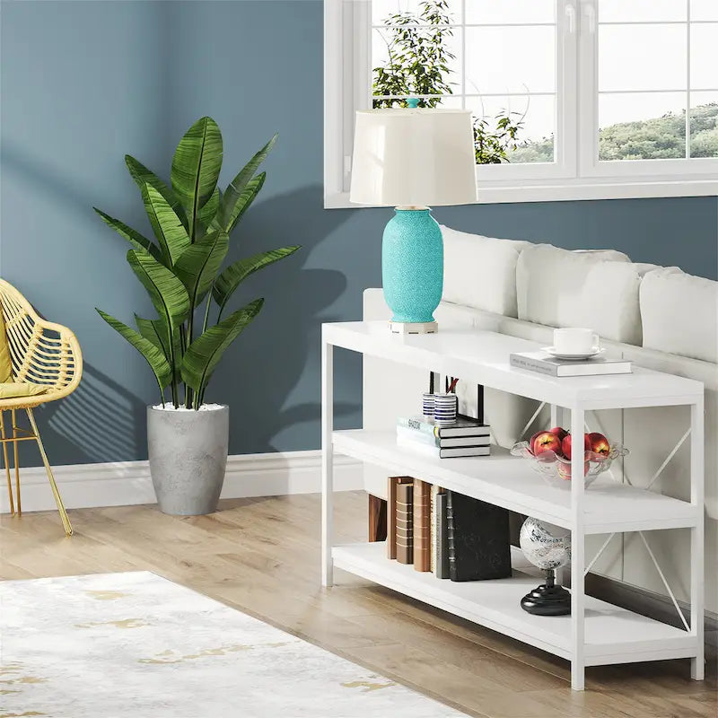 Meuble TV console à 3 niveaux avec étagères de rangement, table de canapé