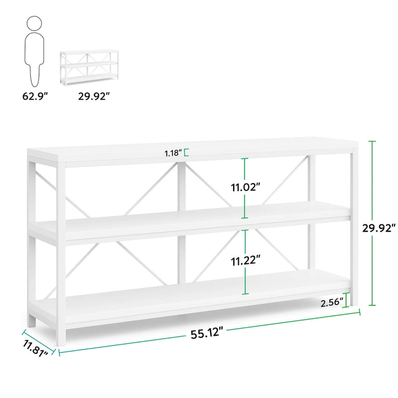 Meuble TV console à 3 niveaux avec étagères de rangement, table de canapé
