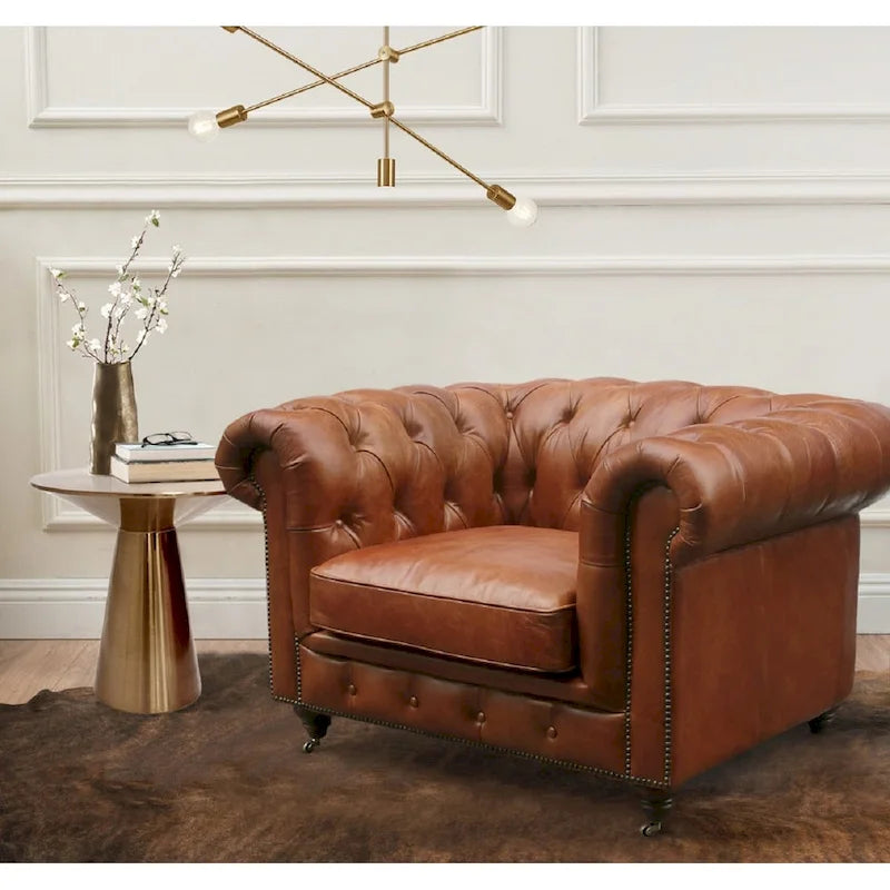 Canapé/fauteuil Chester Bay capitonné en cuir véritable