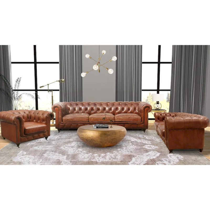Canapé/fauteuil Chester Bay capitonné en cuir véritable
