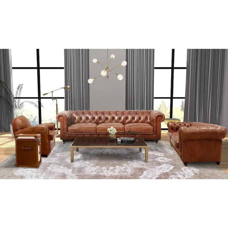 Canapé/fauteuil Chester Bay capitonné en cuir véritable