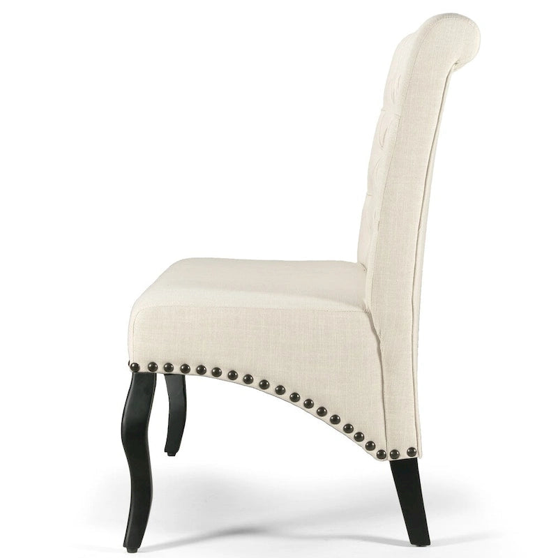 Banquette-coffre rembourrée beige avec capitonnage à boutons