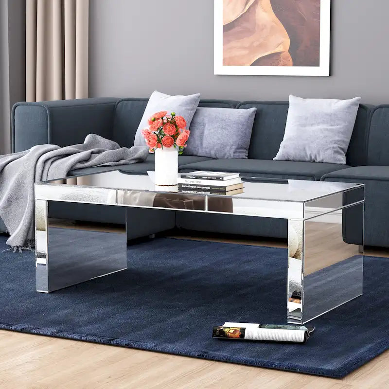 Table basse rectangulaire en verre miroir Glam Argent