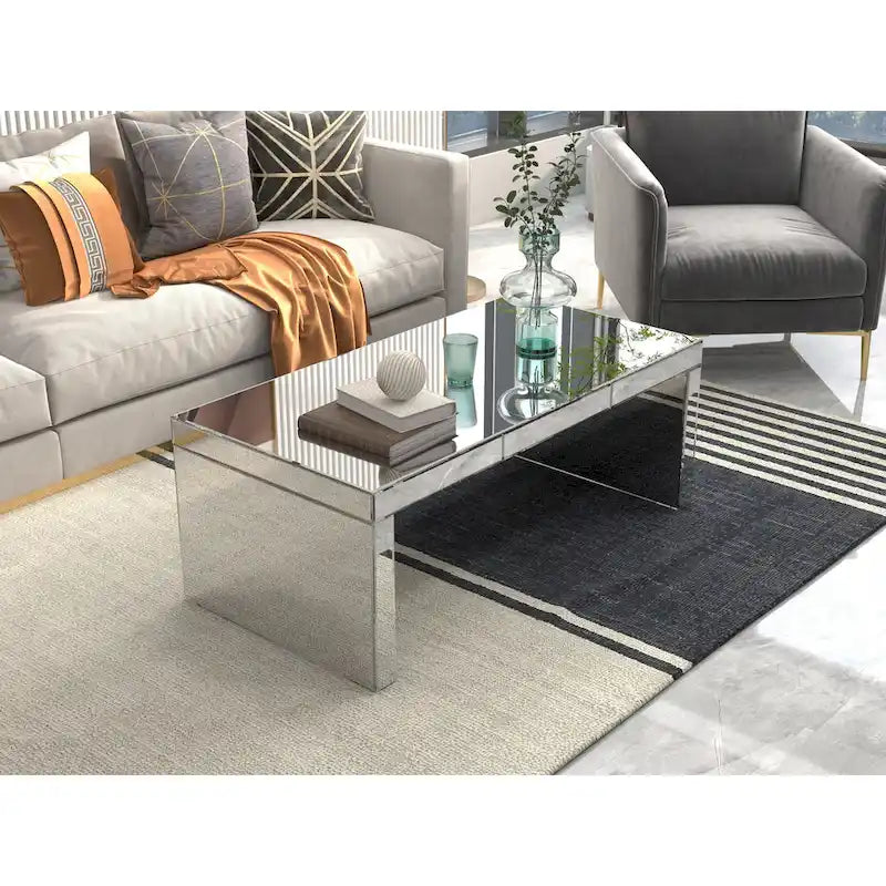 Table basse rectangulaire en verre miroir Glam Argent