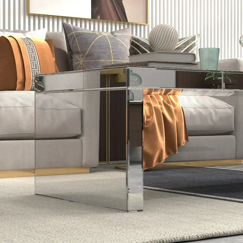 Table basse rectangulaire en verre miroir Glam Argent