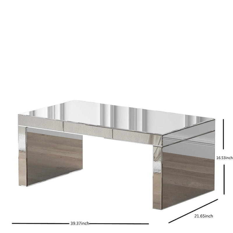 Table basse rectangulaire en verre miroir Glam Argent