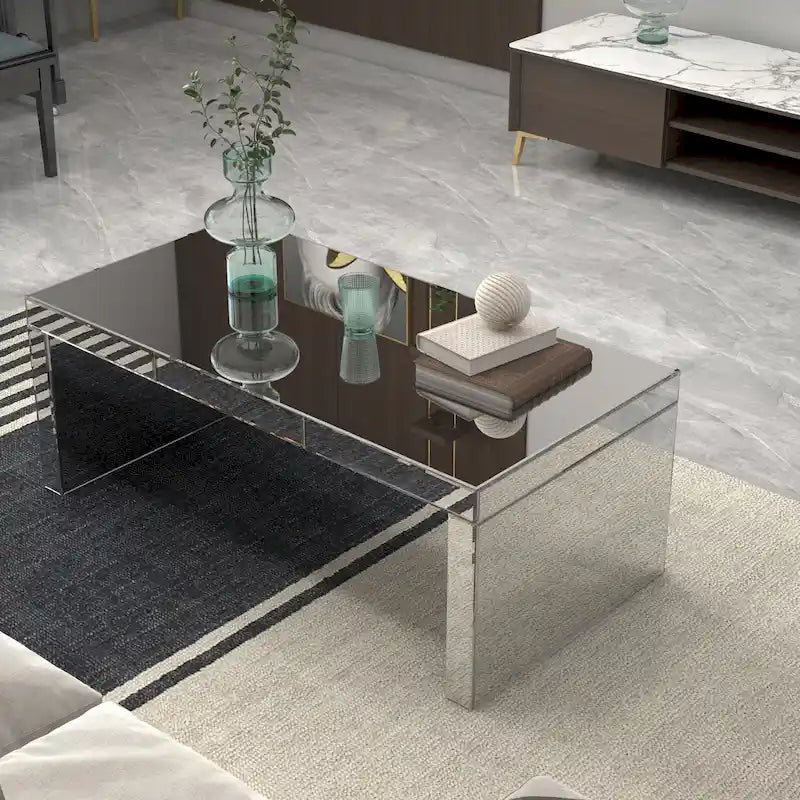 Table basse rectangulaire en verre miroir Glam Argent
