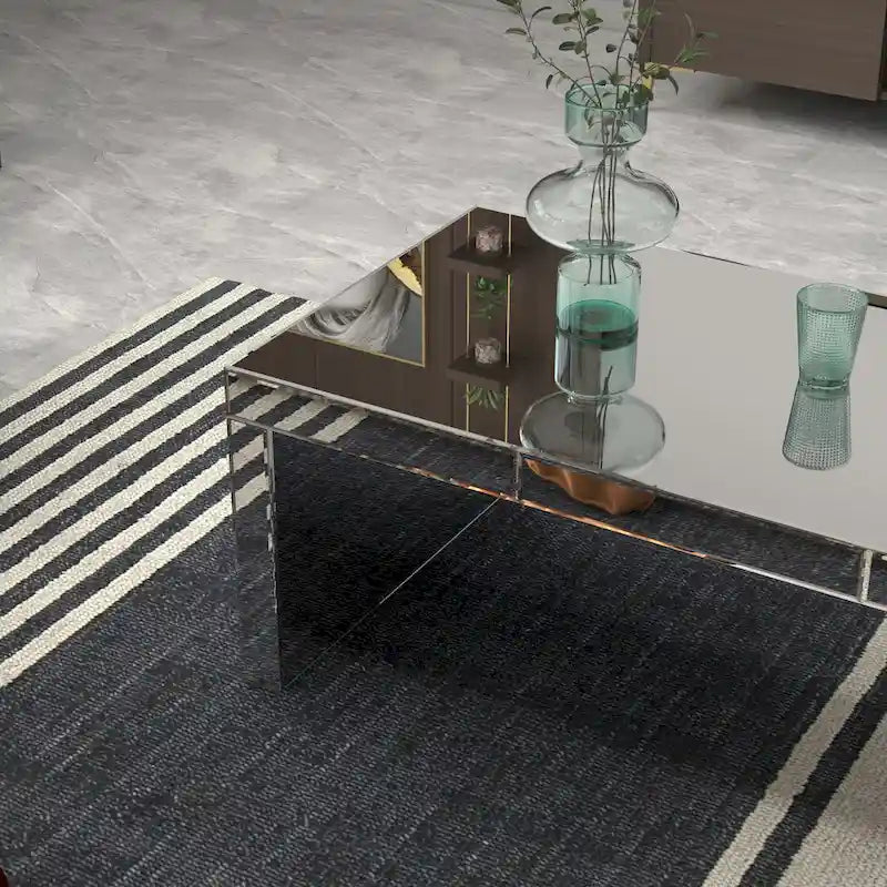 Table basse rectangulaire en verre miroir Glam Argent