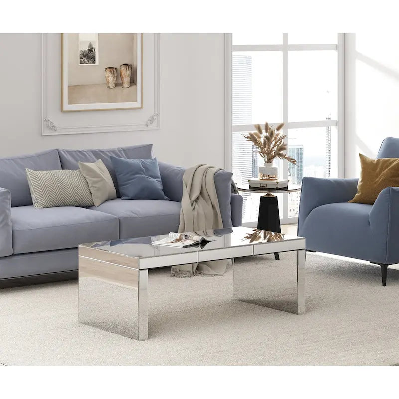 Table basse rectangulaire en verre miroir Glam Argent