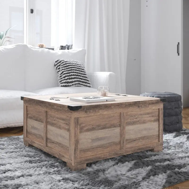 Table basse de ferme avec plateau relevable à charnière et rangement