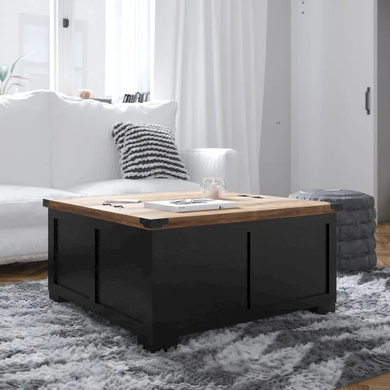 Table basse de ferme avec plateau relevable à charnière et rangement