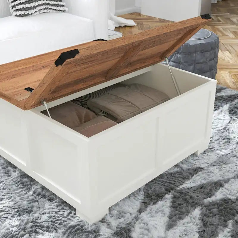 Table basse de ferme avec plateau relevable à charnière et rangement